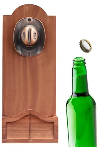 Abridor de botellas de madera | Abrelatas de madera para montaje en pared, abridor de botellas decorativo retro con colector, decoración de bar, accesorios de cerveza para cumpleaños, inauguración de