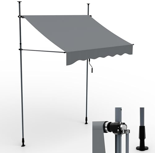 ONBEST Klemmmarkise 2x1,2 m – Balkonmarkise ohne Bohren, Hellgrau | Aufrollbare Markise mit Handkurbel für Balkon & Terrasse – Sonnenschutz, Regenschutz und Sichtschutz ohne Bohren