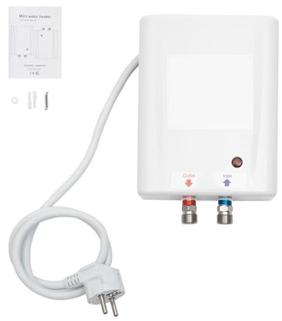 OUBUBY Elektrischer Durchlauferhitzer, 3500W Elektrischer Mini-Durchlauferhitzer mit ablesbarer Kontrollleuchte Temperaturanzeige, AC220V Küchen-Badewassererhitzer ohne Stecker, druckfest