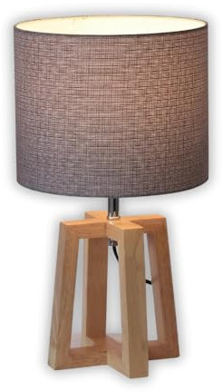 ENOVALITE - Moderne Tischleuchte mit Holzgestell und Stoffschirm - ø25x44cm Höhe - E27 Fassung - Tischlampe Nachttisch Wohnzimmer Fensterbank