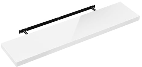 eSituro Wandregal, Regal Wand weiß Hochglanz, Hängeregal, Schweberegal, Regalbrett Bücherregal zum Aufhängen, Wandboard für Wohnzimmer Küche Arbeitszimmer Badezimmer, 90x22.9x3.8 CM, SWS0387