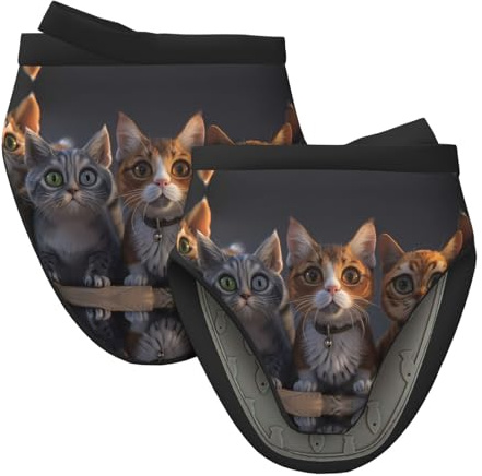Lot de 2 mini gants de cuisine en silicone avec motif chats de dessin animé - Résistants à la chaleur - Pour la cuisine et la pâtisserie