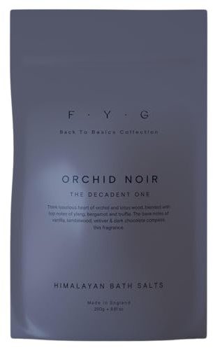 FYG - Himalayan Bath Salts, Orchid Noir - Orchid & Lotus Wood - Himalayan Pink Salt, with Essential Minerals - Soothes Skin & Calms Irritation - Relieve Stress, Uplift Mood