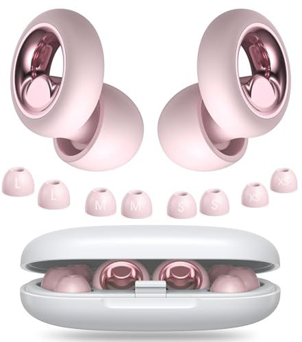 Tappi orecchie dormire, 45dB di cancellazione del rumore,in silicone morbido e riutilizzabile, con 8 punte in 4 misure (Rosa, 4 taglie (1 set))