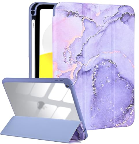 Fycyko Hülle für iPad 9./8./7. Generation 10.2 Zoll mit Bleistifthalter, Trifold Ständer mit Kratz- und Stoßfest, Herrlichem Muster Entwerfen- Marmor Lila