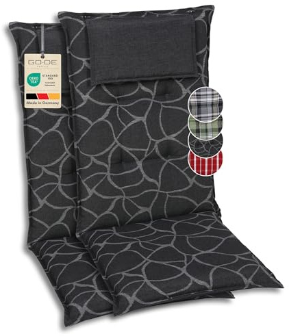 GO-DE Textil Bequeme und attraktive Polsterauflagen für Hochlehner-Gartenstühle (2er-Set, Art anthrazit, Hochlehner)