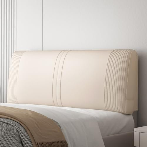 Gepolstertes Kissen aus Kunstleder mit großer Rückenlehne, wasserdicht, rechteckig, Wandkissen, Beige, passend für 180 cm Schlafsofa, California King Size