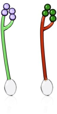 Ichendorf Milano - Juego de 2 cucharillas de uva rosa y verde, colección Fruits & Flowers, H 12 cm, vidrio borosilicato, hecho a mano