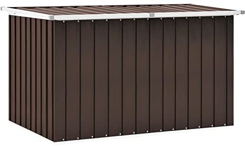 IKAYAA Gartenbox aus Metall Groß Garten Auflagenbox XXL Garten Aufbewahrungsbox Gartenbox Kissenbox Gerätebox Gartentruhe für Gartengeräten Poolzubehör Spielzeug 149 x 99 x 93 cm Braun
