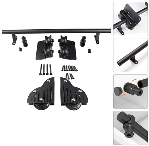 DRFGNF Rollleiter-Hardware-Kit (ohne Leiter) 3,3-24 Fuß Bibliotheks-Schiebeleiter-Hardware-Kit, Schwarze runde Rohr-Mobilleiterschiene/-schiene mit Bodenrollen (12 Fuß/366 cm Schienen-Kit)