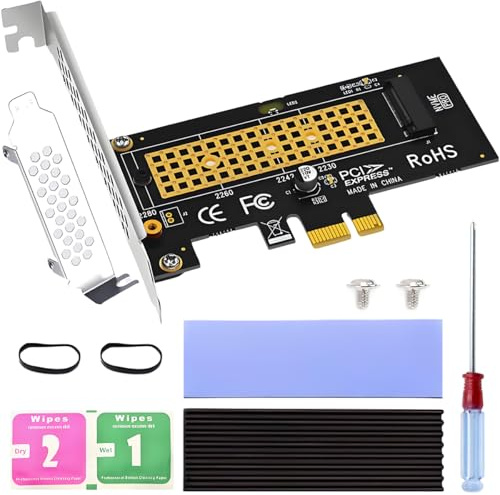 ZHUROUPU Adattatore da M.2 NVMe a PCIe X1 per PCI-E 4.0/3.0/2.0 per 2230/2242/2260/2280 SSD M.2 NVMe Key PCI-e 4.0 1700MB/s con dissipatore di Calore