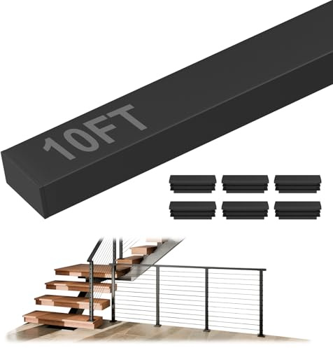 BLIKA 10FT Stainless Steel Cable Railing Handrail, Black Rectangular Handrail Flat Top Rail with End Caps for Deck Stair Cable Railing System, Deck Hand Rails for Indoor/Outdoor, BL01-T
