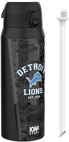 NFL Detroit Lions Gourde Thermique Avec Paille Amovible, 750ml/24oz, Bouteille Étanche À Isolation Sous Vide, Facile À Ouvrir, Verrou Sécurisé, Passe Au Lave-Vaisselle, Couvercle Rabattable