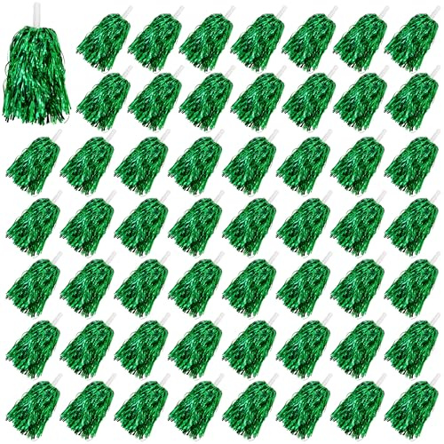 54PCS Cheerleading Pom Poms Metallic Foil Plastic Pom Poms with Baton Handle for Game Sports (Green)
