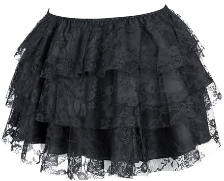 Jupe médiévale pour femme avec dentelle, mini jupe double couche, jupe en dentelle, style Renaissance, courte, taille élastique, jupe de danse, vintage, jupe en dentelle, tenue sexy, pour Halloween et