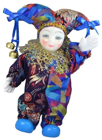 Obotsnoi Clown-Puppe aus Keramik, bewegliche Clown-Figur mit flexiblem Gelenk und Kostüm, dekorative Puppe für Regale, Schreibtischsammlung, bewegliche Keramik
