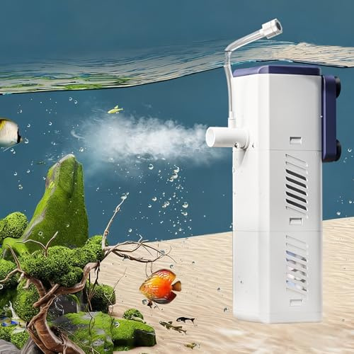 Aquarium Filter, Leise Aquarium Innenfilter 4in1 Aquarienfilter, Aquarium Pumpe, 330L/H Aquarien Filter mit Sauerstoffschlauch Filterbaumwolle Sprührohr SWasserauslass Sauerstoffregulierventil