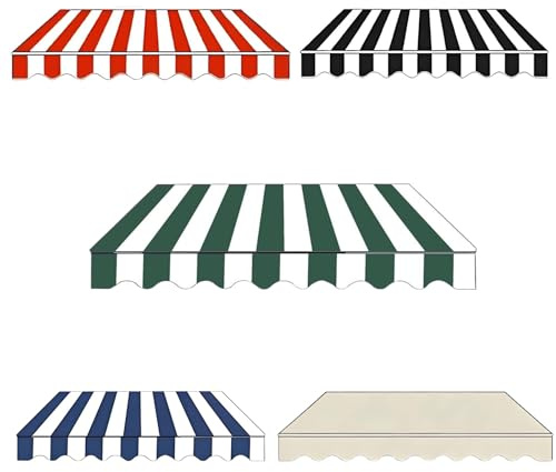 Außen Markisen Ersatzstoff Wasserdicht Markisenstoff Wechseln 200x150cm 300 x 200 m 400x200cm Sonnenschutz Markisentuch für Garten mit Volant(Green White,300x200cm)