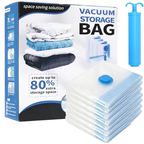 JINGIHE Vacuum Storage Bags, 8 Combo (2 Jumbo + 2 Medium+ 2 Large + 1Extra Large +1 Hand Pump), ReUsable Space Savers Sealer Bags for Clothes, Duvets, Mattress, Bedding, Sweater