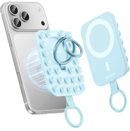 Syncwire Silicone Magnetic Ring Phone Mount Strong Suction Cup for MagSafe Case, Hands-Free Cell Phone Ring Holders for iPhone/Android, for Selfies/Videos/TikTok Influencer, Blue | Silicone Cup, Removable iPhone Sticky Grip Stand Kickstand for Selfie/Video, Gift for Women TikTok Creator/Influencer