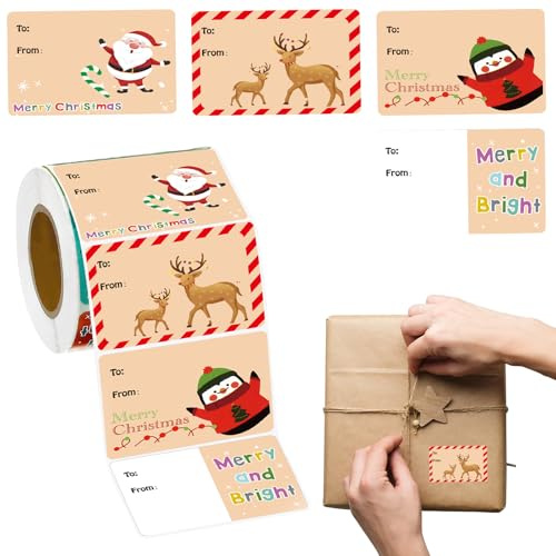 Uppgradera 500 stycken per rulle juletiketter självhäftande presentetiketter för julklappar jul namnetiketter klistermärken för omslagspapper festival födelsedag semester dekor (F)