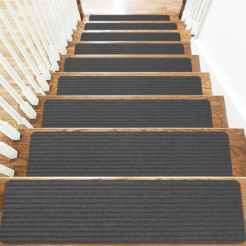 Chingcoo - Set di 15 tappetini autoadesivi per gradini, in sisal 100% per legno massiccio, piastrelle, marmo, antiscivolo e insonorizzante, tappetino per gradini, rettangolare 55 cm x 22 cm, colore