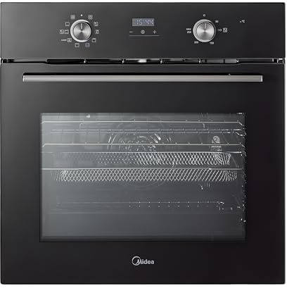 Midea 71L, 60cm Wide, Single Electric Built-in Fan Oven with Air Fry, 12 Oven Functions, Aqua Clean, LED Display, Convection, ECO, MultiLevel Cooking, Color Black - MBO65M90D2-BK