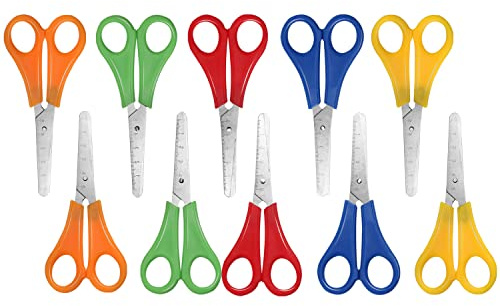 CLDURHGE Kinderschere Set 10 Stück – 13 cm Bastelschere mit Rundspitze, Schulschere aus Edelstahl mit Softgriff, Sicherheitsschere für Kinder, Basteln, Schule und Scrapbooking