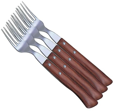 Arcos Cuchillos de Mesa de Acero Inoxidable 18/10 - Tenedor de 200 mm con Mango de Madera Comprimida - Ideal para Uso Diario - Serie Cuchillos de Mesa (Paquete de 4)