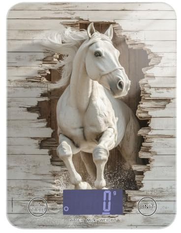 Báscula de cocina con pantalla LCD, 5 kg/5,10 g, 3D, madera, pared, animal, caballo