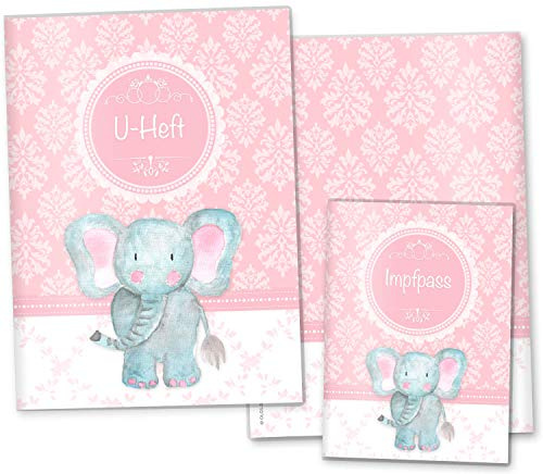 OLGS U-Heft- und Impfpasshülle Set | Rosa Little Lady | Untersuchungsheft Hülle, Schutzhülle niedliche Geschenkidee für Eltern, Kinder (U-Heft Set ohne Personalisierung, Elefant)