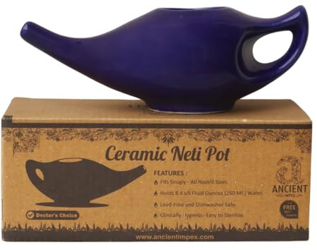 Ancient IMPEX Ceramic Neti Pot 250 Ml (Violet) with 5 Sachets Neti Salt | Natural Remedy for Nasal Wash, Sinus Relief & Nasal Hygiene | Ayurveda Nasal Irrigation Pot