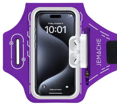 JEMACHE Fascia Da Braccio Portacellulare per iPhone 14 Pro Max, 14 Plus, 13 Pro Max, 12 Pro Max, 11 Pro Max, Xs Max, Palestra Esercizi Porta Telefono Cellulare da Corsa (Viola)
