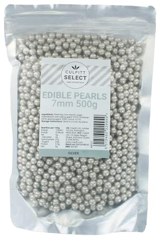 Culpitt Select Silver Pearls | 7mm | Edible Cake Decorations - 500g | Edible Pearls For Cake Decorating - For Cakes, Cupcakes, Ice Cream, and Desserts - Sugar Beads - Sprinkles - Re-Sealable