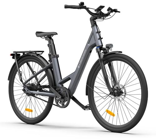 ADO Air28Pro Electric Bike, 28 Ebikes for Adults, Belt Drive, ECO and SPORT Mode, Adjustable Shock Absorption, LCD Display, Dual Disc Brake, APP, 36V/9.6Ah Removable Battery, Range 100km (Gray)