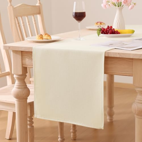 Smiry Leinenoptik Tischläufer, Beige, 40 x 240 cm | Lotuseffekt, Abwaschbar, Wasserabweisend, Modern Dekoration für Küche Party