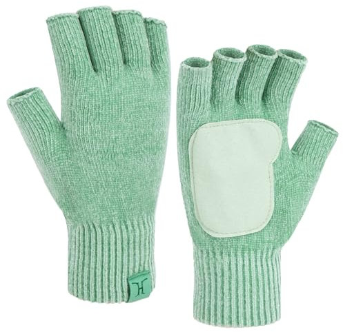 Bequemer Laden Winter Fingerlose Handschuhe Damen Herren Chenille Warm Winterhandschuhe Strickhandschuhe Rutschfeste Fingerhandschuhe Ohne Fingerkuppen Geschenk, Minzgrün