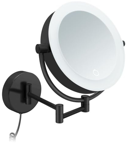 Libaro Kosmetikspiegel XXL Tokio LED Vergrößerungsspiegel Wandmontage Dimmerfunktion mit schwarzem Kabel Auto Off (Schwarz 5X / 10x)