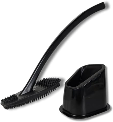 bideo® Silikon Toilettenbürste schwarz – WC Bürstengarnitur mit Halter & Abtropffunktion – 360° Flexible Noppen für Randreinigung & Abfluss – WC Bürste schwarz - langlebig, borstenlos