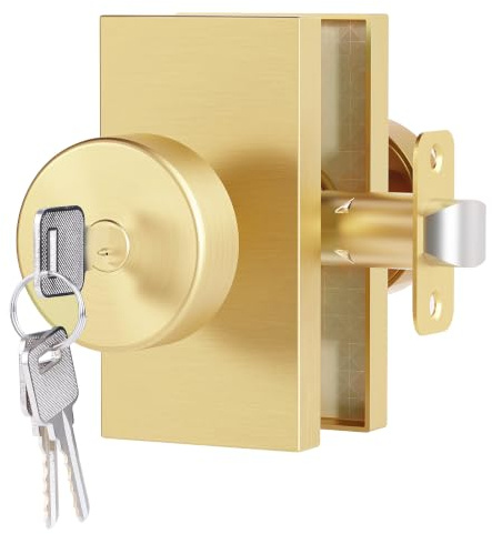 HIEMEY Brushed Gold Door Knobs, Satin Brass Front Door Lock Exterior Entry Door Knob Door Handles with Key, Keyed-Alike
