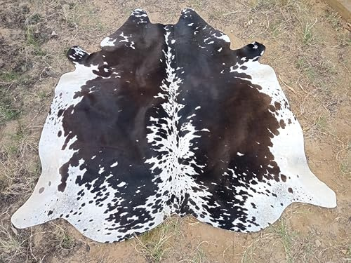 Real Tricolor Cowhide Rug – 5ft x 5ft (60 x 60) 152cm x 152 cm – Premium Brown Natural Cow Skin – Unique Tri Colour Pattern – Luxury Rustic Western Home Decor & Living room ideas, Large