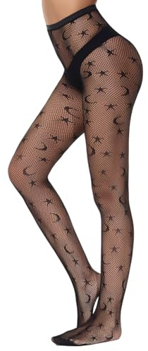 Augesak måne stjärnor strumpbyxor dam mönster, strumpbyxor svart mönster dam, nätstrumpbyxor för karneval måne stjärnor kostymer accessoarer, gotiska pirater häxa cosplay, Stjärnor måne, M-L