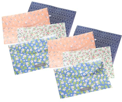 OATIPHO Lot de 8 Pochettes Porte-Documents A4 en PVC Bouton Motif Floral Coloré Sacoche Légère et Solide pour Maison École et Bureau Rangement Pratique pour Dossiers Couleur Aléatoire
