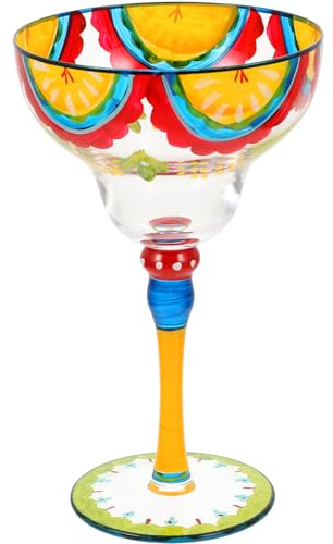 ELAYARD Bicchiere da Margarita Dipinto a Mano in Vetro Decorativo Bicchiere da Cocktail Artistico per Feste e Casa Vetro Trasparente per Vini Whisky e Succhi Set Singolo Elegante per