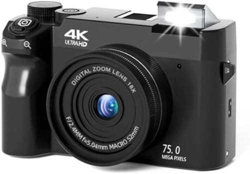 Appareil photo numérique, zoom 18x, appareil photo macro, 75 MP, Ultra HD, face avant, voyage, usage quotidien, portable