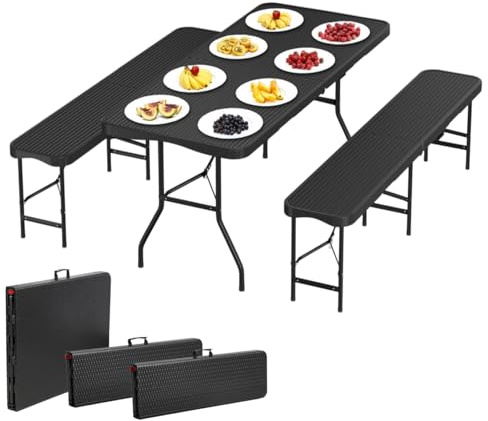 Peviasot Set di 3 tende da birra, pieghevole, per interni ed esterni, 180 x 74 x 74 cm, in plastica, effetto rattan, con manici