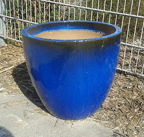 terracotta-toepfe-de B-Ware !! Robuster Blumentopf ca.30 cm Durchmessser, blau glasierte Keramik Steingut Garten Deko Blumenkübel Pflanztopf