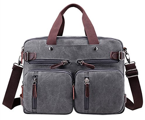 PB-SOAR 4-in-1 Herren Damen Vintage Canvas Multifunktionale Aktentasche Arbeitstasche Rucksack Umhängetasche Messenger Bag Laptoptasche Wickeltasche Vielseitige Tasche (Grau)