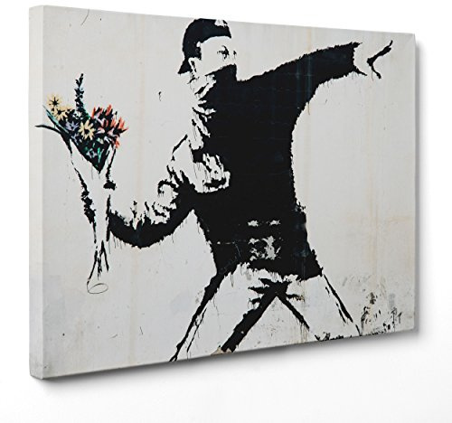 ConKrea Quadro su Tela Canvas - INTELAIATO - Pronto da Appendere - Banksy - Arte Street Art - Lanciatore di Fiori - 100x150cm - Senza Cornice - (cod.1644)