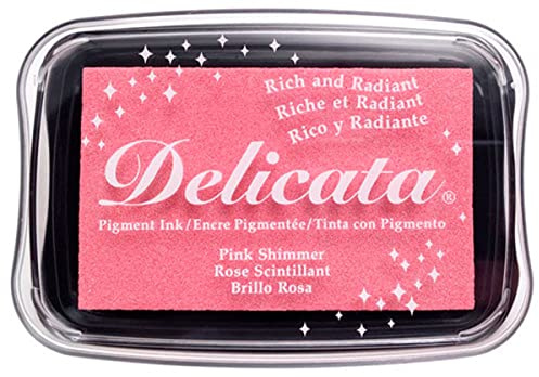 Tsukineko Delicata Stempelkissen - Rosa, Pink Shimmer - Groß - Wasserbasis, Wasserfest - Embossing